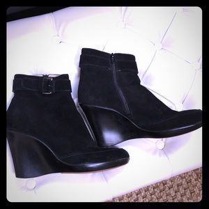 Black suede wedge bootie